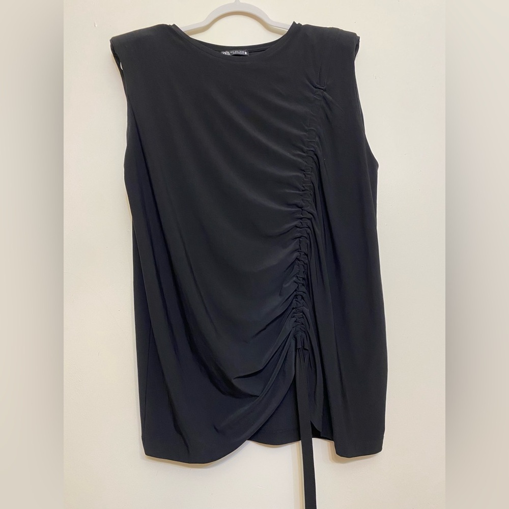 Zara Black Sleeveless Ruched Drape Top